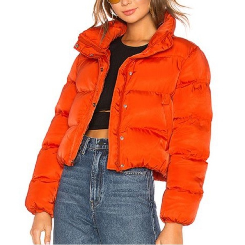 Revolve Lovers and Friends Starburst Orange Puffer jacket